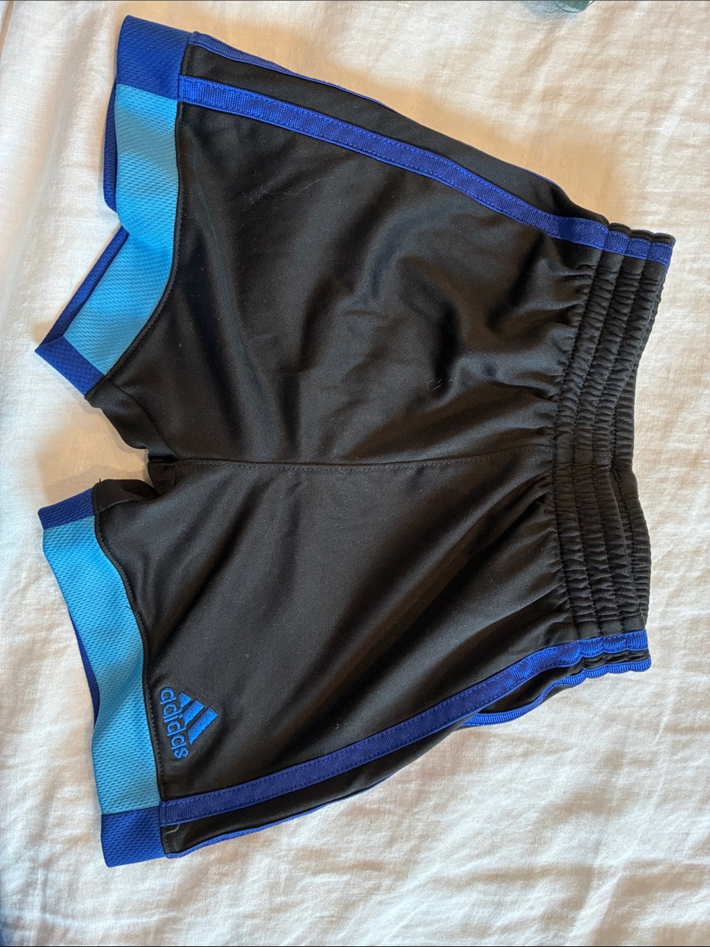 adidas boys Black Athletic Shorts with Blue Trim